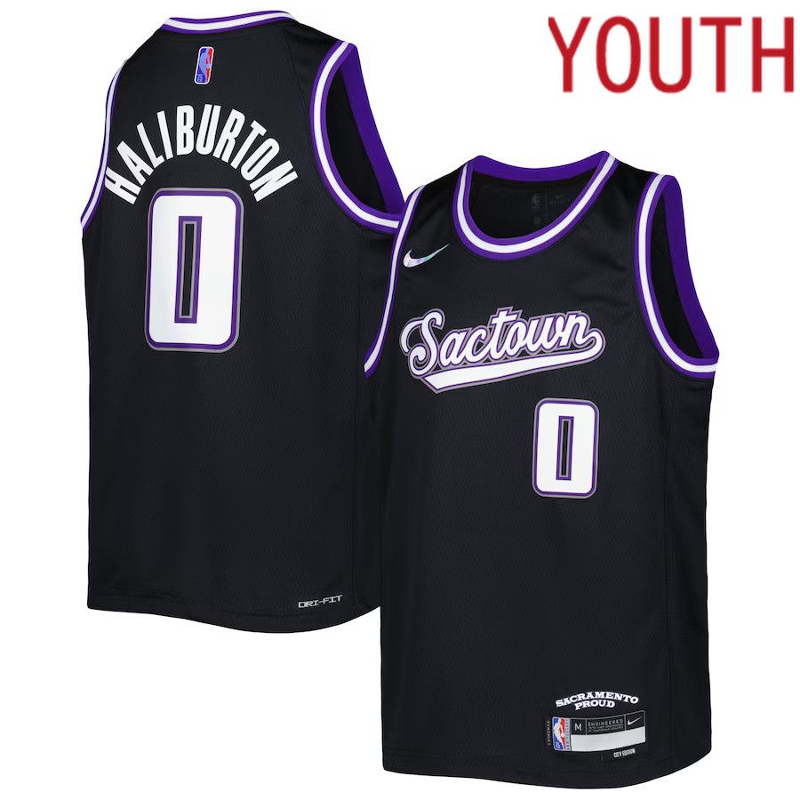 Youth Sacramento Kings 0 Tyrese Haliburton Nike Black City Edition Swingman NBA Jersey